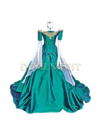 Green Fancy Off-the-Shoulder Medieval Victorian Dress
