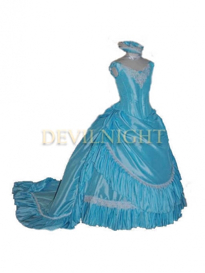 Blue Sleeveless Victorian Antoinette Style Fantasy Gown