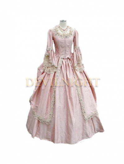 Pink Marie Antoinette Long Trumpet Sleeves Victorian Dress