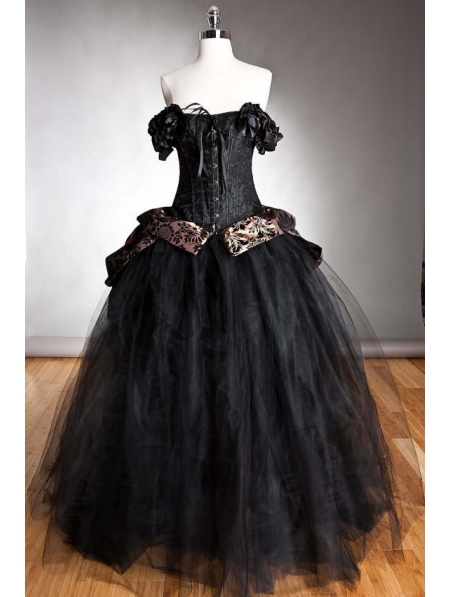 Black Romantic Gothic Corset Prom Gowns