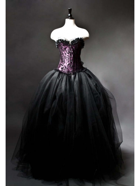 Home  Gothic  Purple and Black Gothic Burlesque Corset Prom Gown
