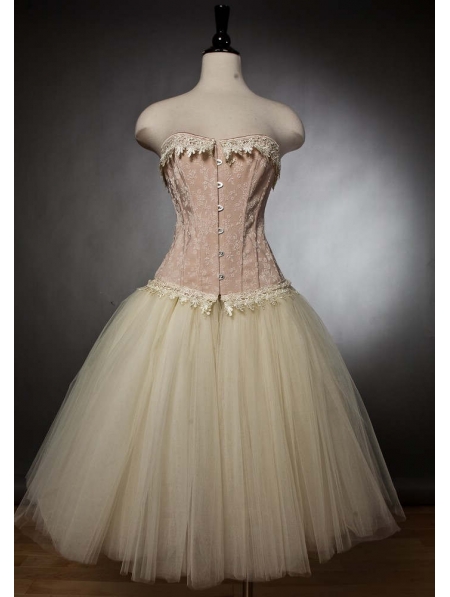 Pink and Ivory Burlesque Corset Short Party Dress