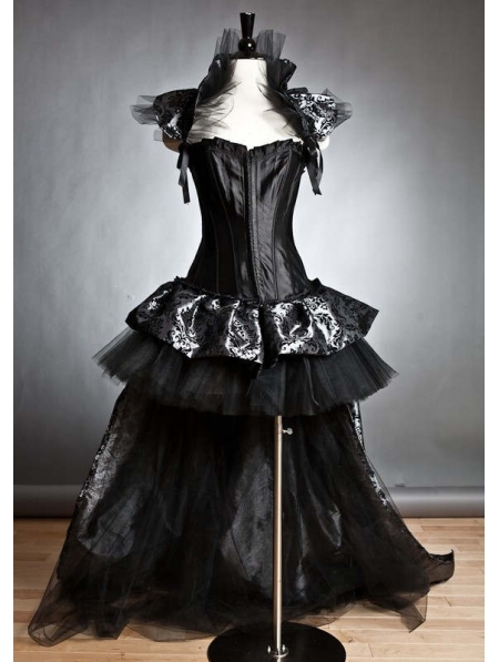 Black Fashion Gothic Corset Burlesque High-Low Prom Party Dress