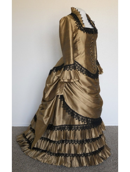 Champagne Taffeta Victorian Bustle Ball Gown