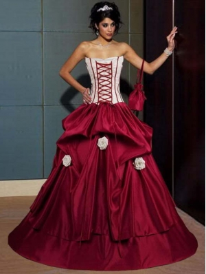 Red black and white wedding dresses