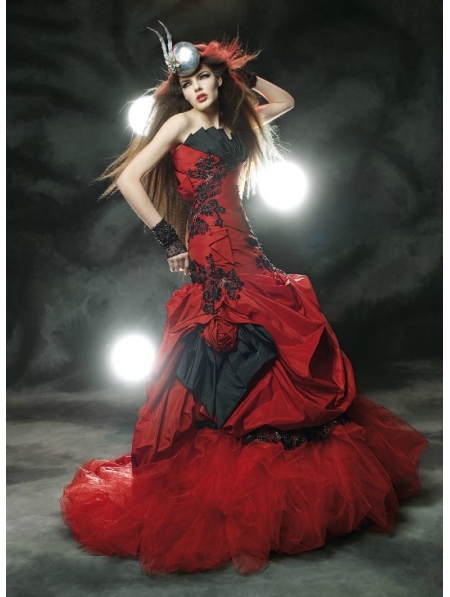 Red and black wedding dress