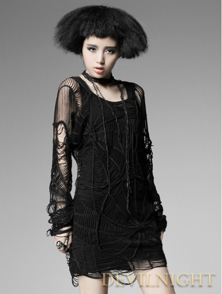 Black Long Sleeves Spider Web Gothic Shirt for Women