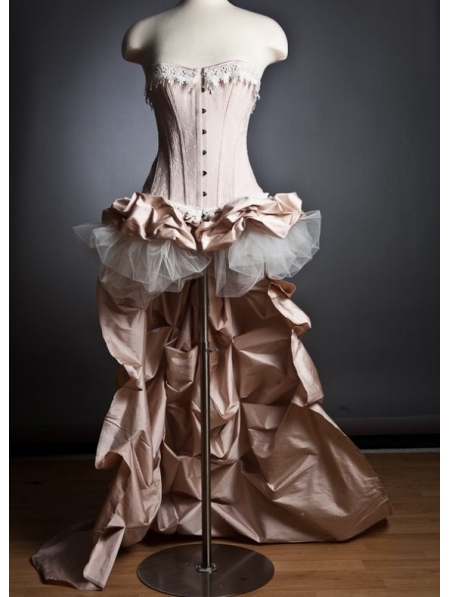 Pink Romantic Gothic Burlesque High-Low Corset Prom Dress