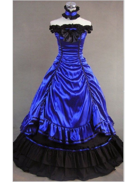 Blue Off-the-Shoulder Masquerade Gothic Ball Gowns