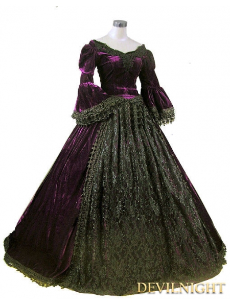 black and purple ball gowns