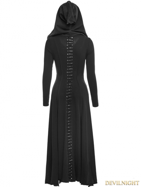 Black Gothic Long Knit Hooded Dress - Devilnight.co.uk