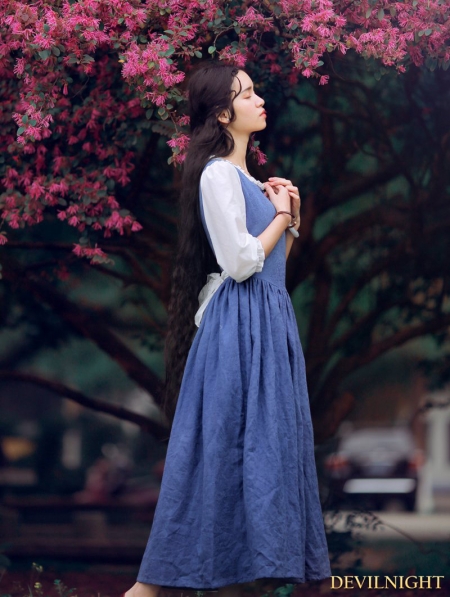 White and Blue Vintage Medieval Inspired Dress