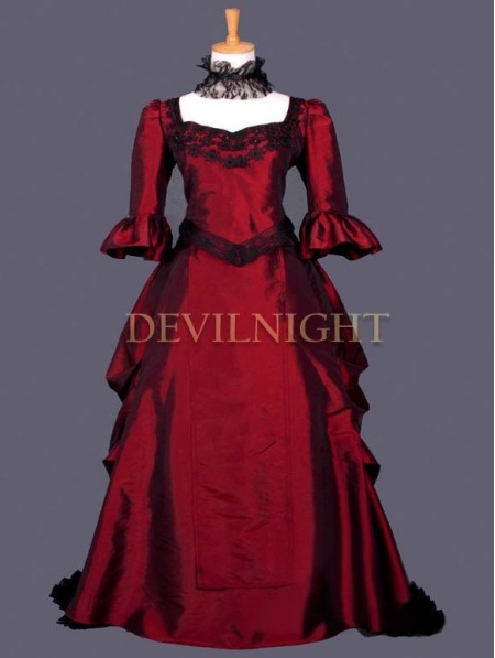 Red Fantasy Black Lace Victorian Gown