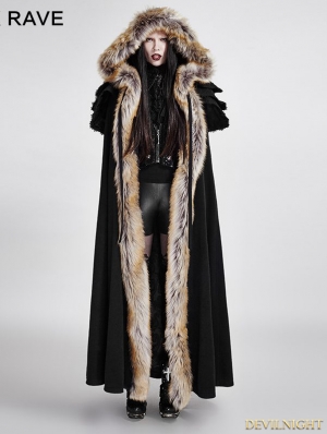 Black Gothic Wool Collar Long Cloak for Women