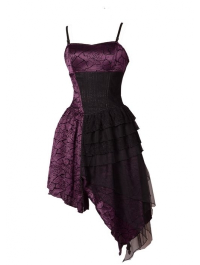 Spaghetti Strap Purple Gothic Party Dress with Irregular Skirt