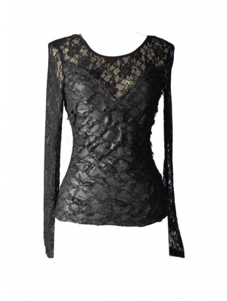 Black Sexy Lace Gothic T-Shirt Tops for Women