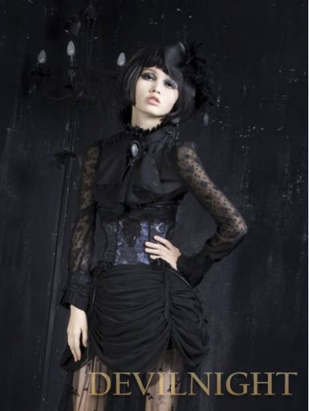 Black Cravat Romantic Gothic Blouse for Women