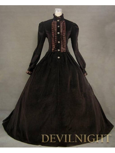 Brown Vintage Tudor Long Sleeves Winter Victorian Dress