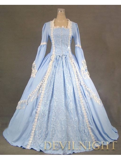 Elegant Blue Lace Victorian Dress