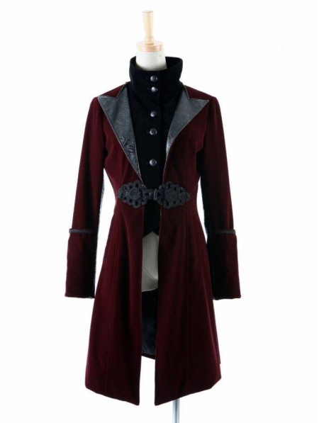 Red Velvet Gothic Chinese Style Trench Coat for Women
