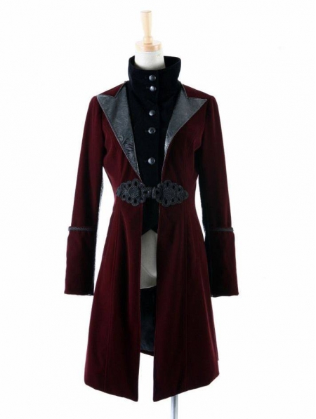 Red Velvet Gothic Chinese Style Trench Coat for Women