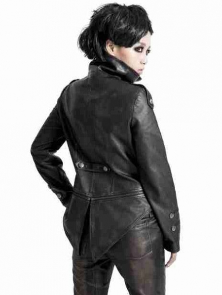 Black Leather Gothic Tuxedo Style Military Jacket for Women and Men. Cancel Display all pictures