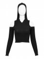 Black Gothic Cutout Daily Wear Long Sleeve Hooded Top for Women