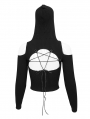 Black Gothic Cutout Daily Wear Long Sleeve Hooded Top for Women
