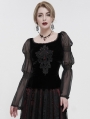 Black Vintage Gothic Velvet Transparent Long Sleeve Top for Women