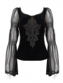 Black Vintage Gothic Velvet Transparent Long Sleeve Top for Women