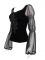 Black Vintage Gothic Velvet Transparent Long Sleeve Top for Women