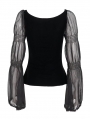 Black Vintage Gothic Velvet Transparent Long Sleeve Top for Women