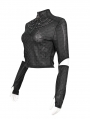 Black Gothic Punk Stand Collar Long Sleeve Fitted T-shirt for Women