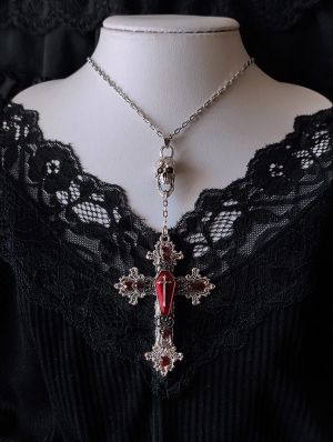 Dark Gothic Punk Skull Blood Coffin Cross Pendant Necklace