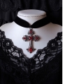 Victorian Retro Black Gothic Blood Cross Pendant Velvet Choker