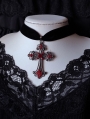 Victorian Retro Black Gothic Blood Cross Pendant Velvet Choker