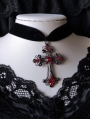 Victorian Retro Black Gothic Blood Cross Pendant Velvet Choker