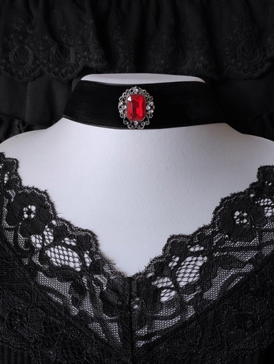 Black and Red Crystal Gothic Victorian Retro Velvet Choker