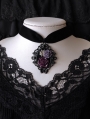 Black Velvet Classical Gothic Purple Rose Spider Web Pendant Choker