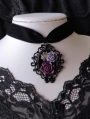 Black Velvet Classical Gothic Purple Rose Spider Web Pendant Choker