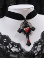 Blood Moon Dark Gothic Heart Cross Pendant Velvet Choker