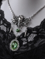 Dark Gothic Skull Bee Green Crystal Engraved Pendant Necklace