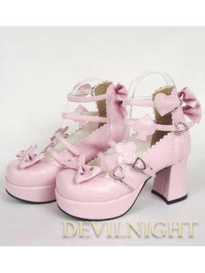 Nifty Pink/Black/White Cute Bow Belt Lolita High Heel Shoes