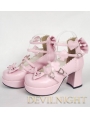 Nifty Pink/Black/White Cute Bow Belt Lolita High Heel Shoes