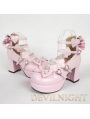 Nifty Pink/Black/White Cute Bow Belt Lolita High Heel Shoes