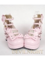 Nifty Pink/Black/White Cute Bow Belt Lolita High Heel Shoes