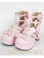 Nifty Pink/Black/White Cute Bow Belt Lolita High Heel Shoes