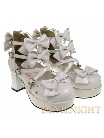 White/Pink/Black Bow Belt Sweet Lolita Shoes With High Heel