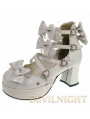 White/Pink/Black Bow Belt Sweet Lolita Shoes With High Heel