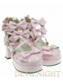 White/Pink/Black Bow Belt Sweet Lolita Shoes With High Heel